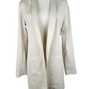 Eileen Fisher Long Bone Jacket Open Front Italian Fabric Size 10 Silk Blend